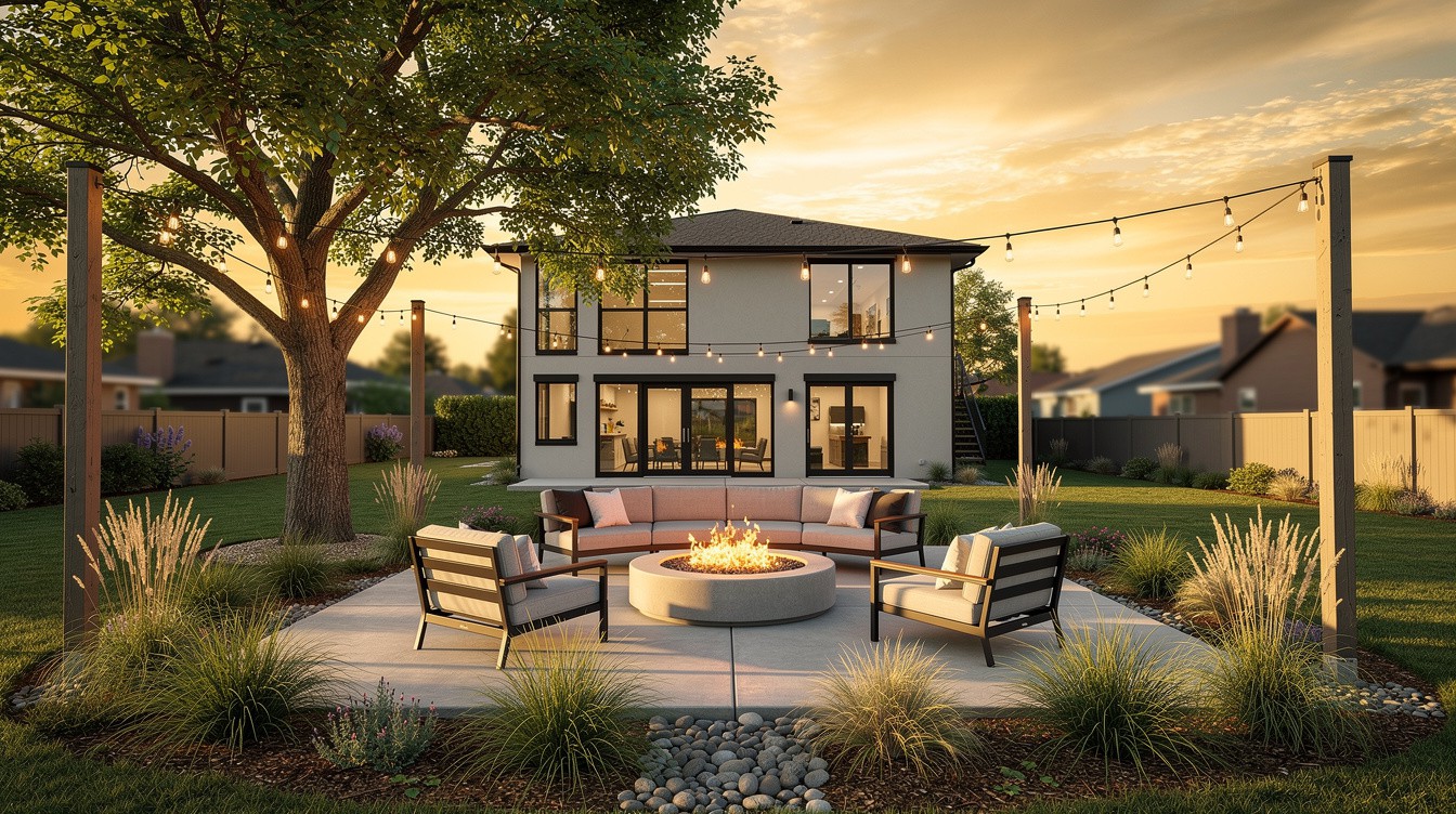The String-Light Fire Circle — Modern/Minimalist garden in Spokane