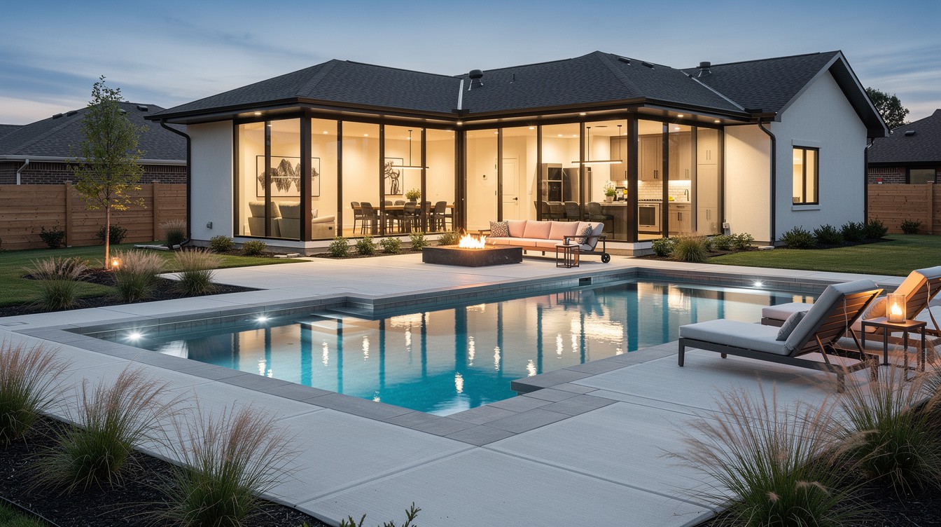 The Evening Pool Terrace — Modern/Minimalist garden in Springfield