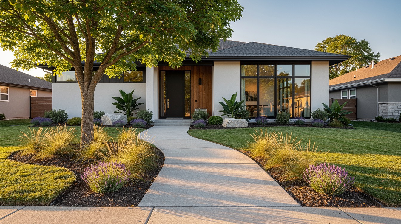 The Boulder & Grass Walkway — Modern/Minimalist garden in Springfield