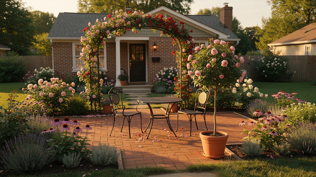 Brick Patio Cottage Garden with Rose Arch — Cottage/English garden in St. Louis