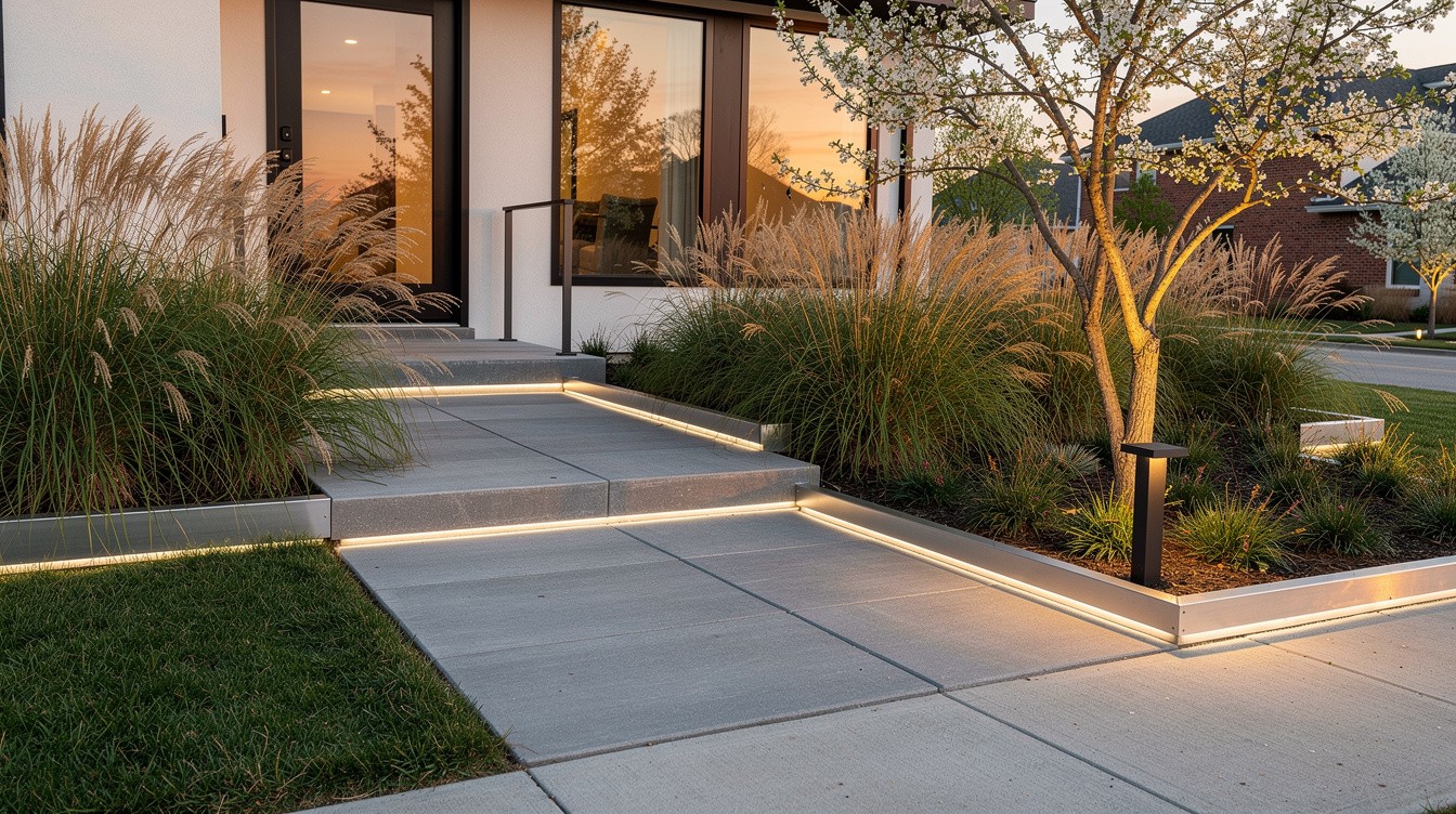 Concrete Paver Entry with Ornamental Grass Mass Planting — Modern/Minimalist garden in St. Louis