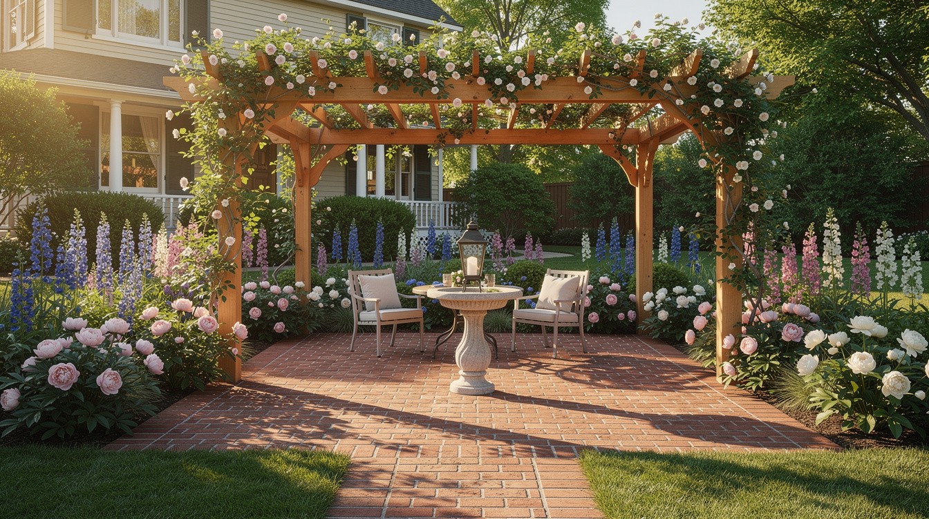 Brick Patio with Perennial Borders and Pergola — Cottage/English garden in St. Paul
