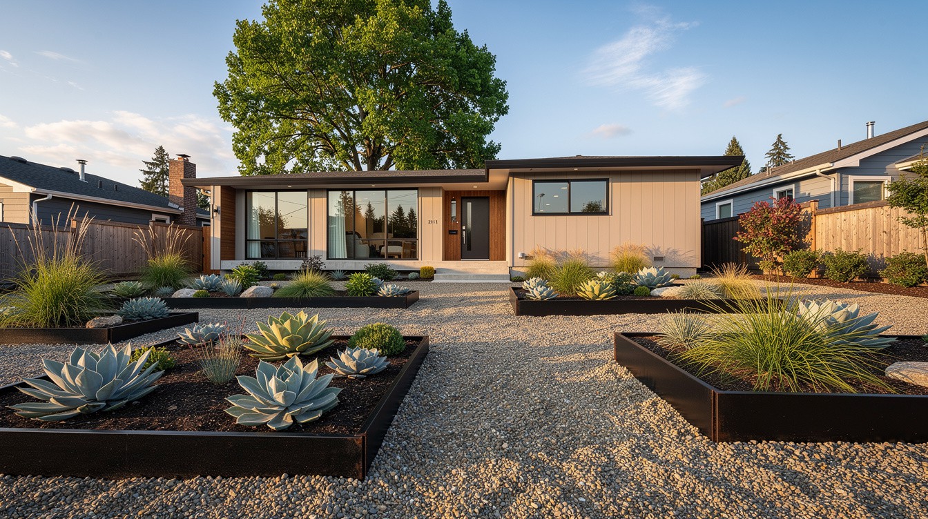 The Mid-Century Gravel Courtyard — Modern/Minimalist garden in Tacoma