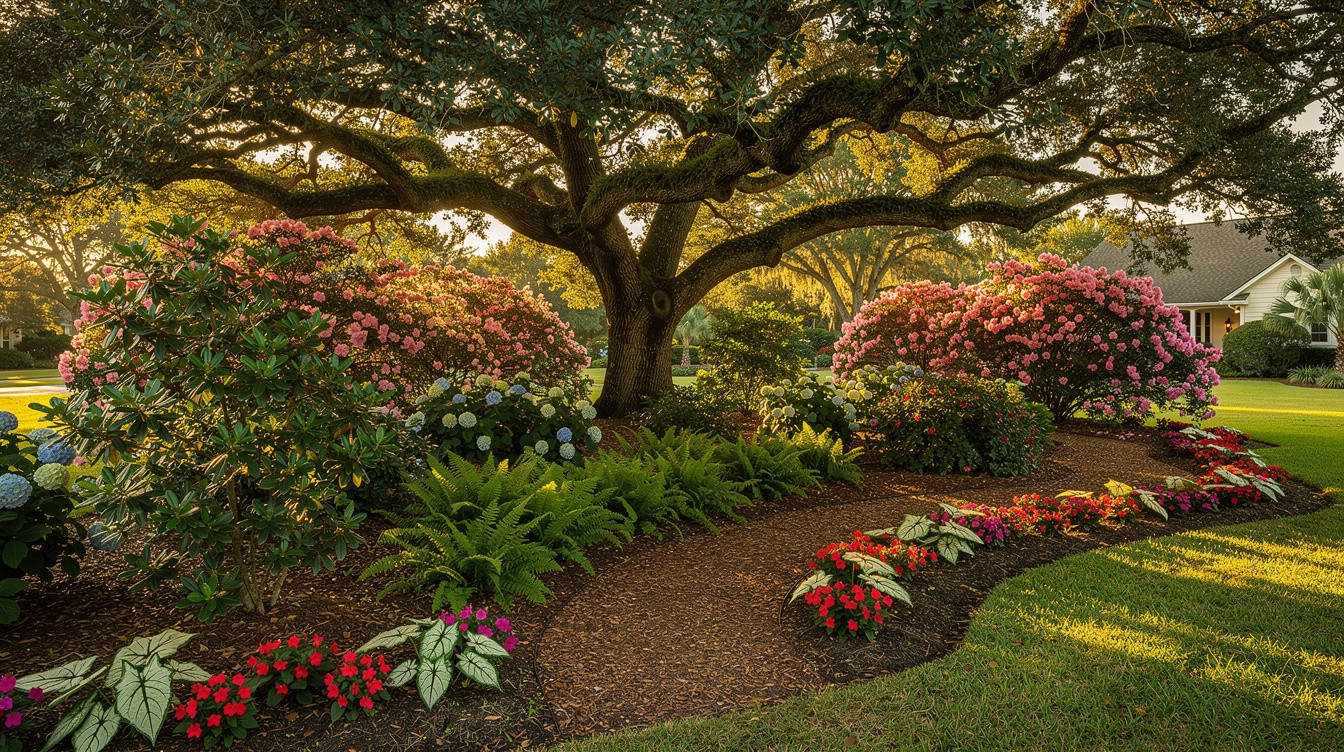 Live Oak Shade Garden with Azalea Borders — Cottage/English garden in Tampa