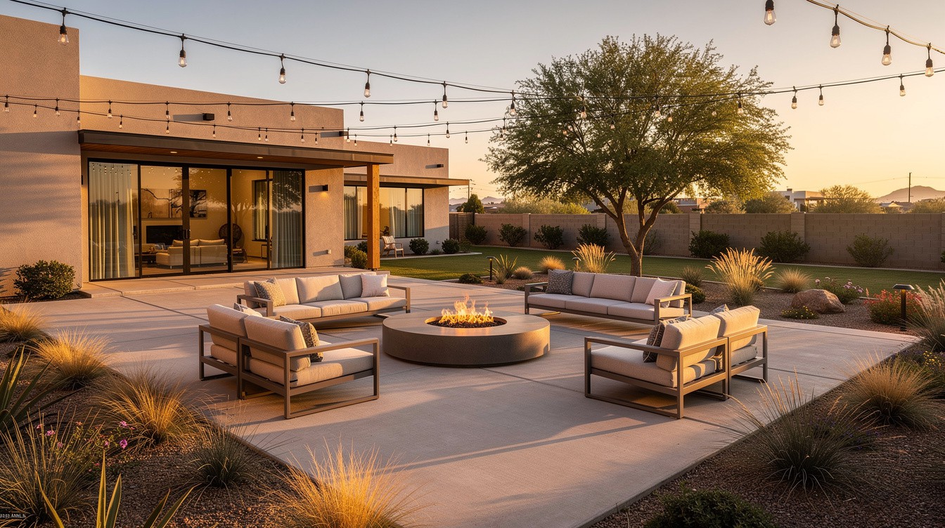 The String-Light Fire Lounge — Modern/Minimalist garden in Tempe