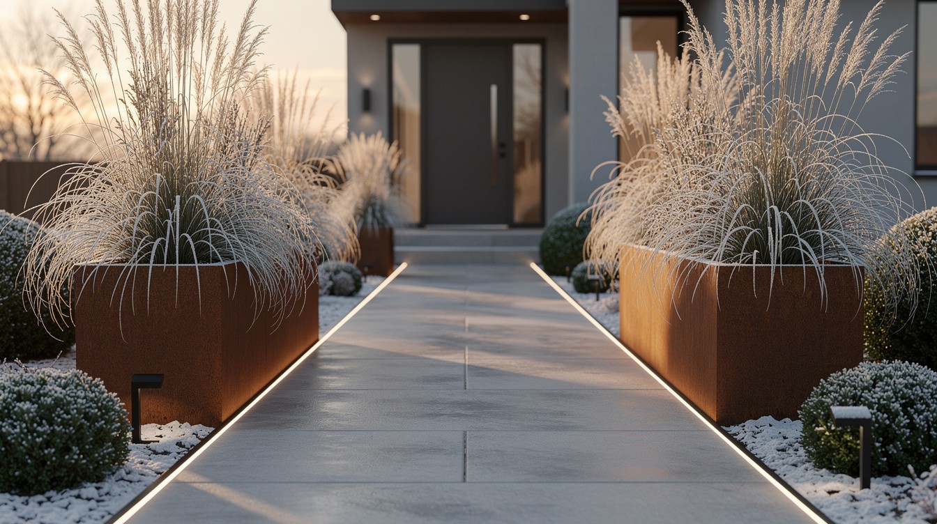 Concrete Entry with Ornamental Grasses and Corten Steel Planters — Modern/Minimalist garden in Toledo
