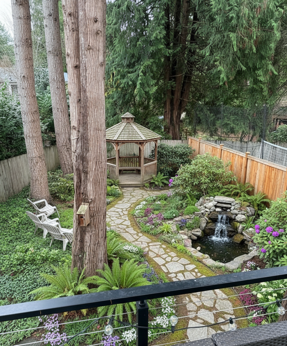 gazebo and water feature